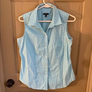 Blue Sleeveless Gingham Top from Talbots 14p petite